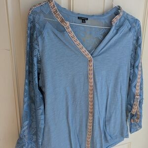 Hannah Blue Lace Sleeve Women's Top